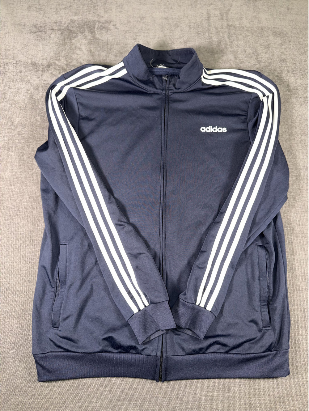 Adidas Navy Blue Track Jacket with White Stripes